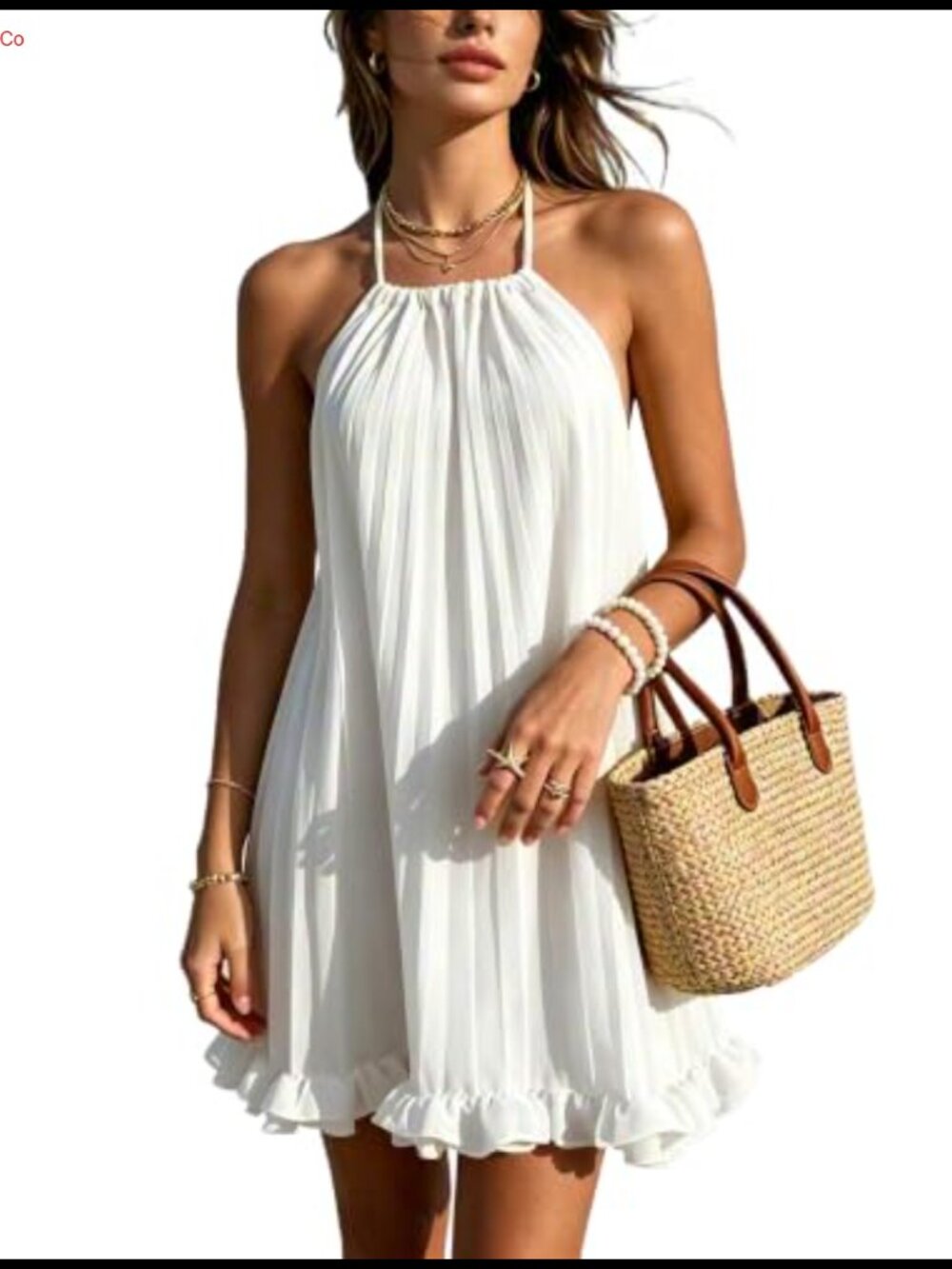 Women Ruffle Chiffon Pleated Halter Mini Dress Wedding Guest Sundress